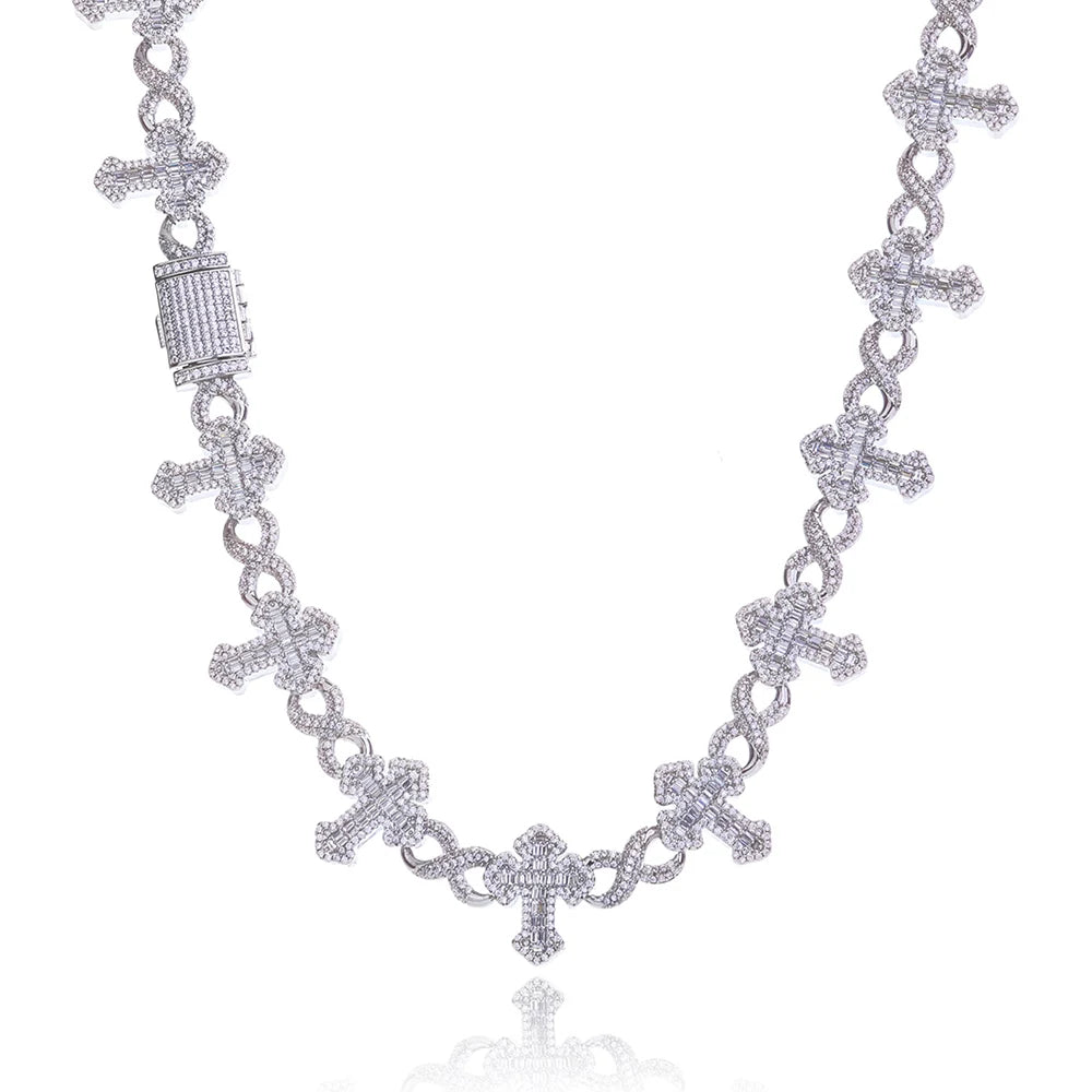 Iced Out Cross Cuban Chain Necklace Infinity CZ