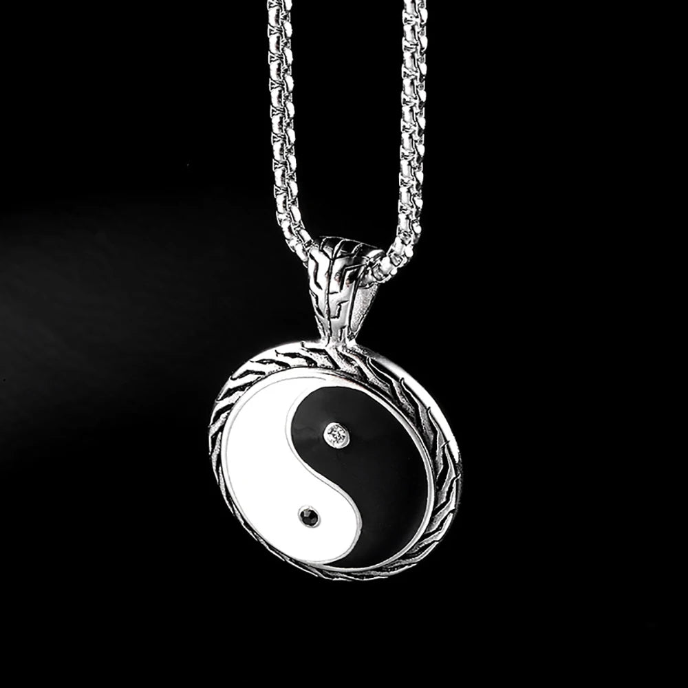 Stainless Steel Yin Yang Taichi Pendant Necklace Fashion Chinese Taoism Jewelry Man Gift For Him With Chain