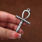 Antique Textured Egyptian Ankh Cross Pendant Necklace Stainless Steel Eye Of Horus Faith Amulet For Male Matching Trendy Jewelry