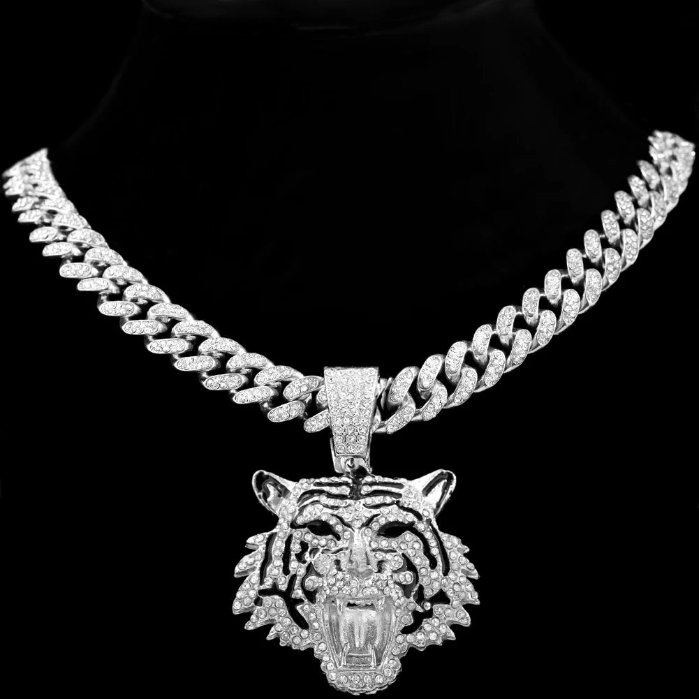 Iced Out Tiger Head Cuban Pendant — Gold