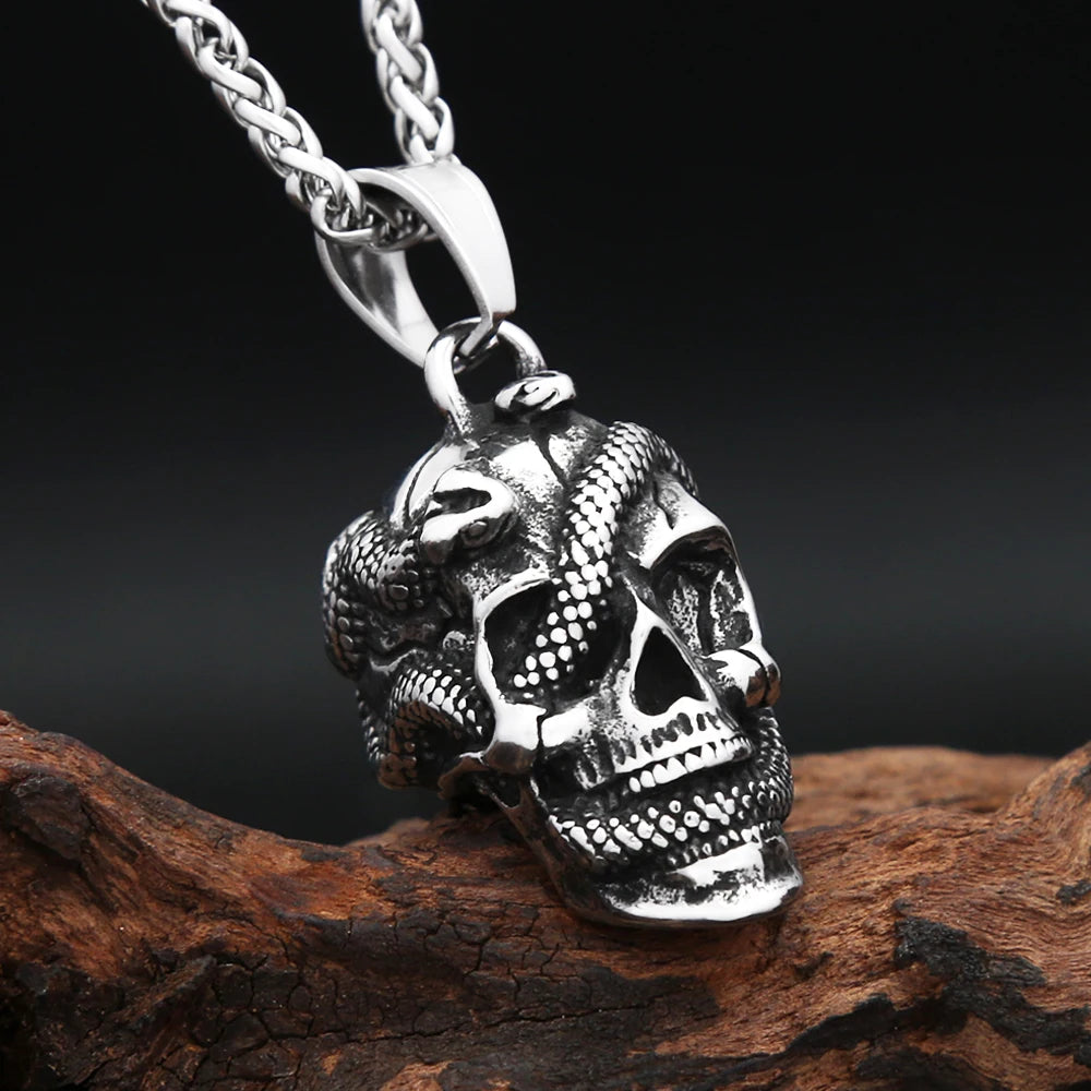 Skull Snake Pendant Necklace — Stainless Steel