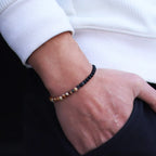 Bicolor Natural Stone 4mm Beaded Bracelet for Men — Elastic
