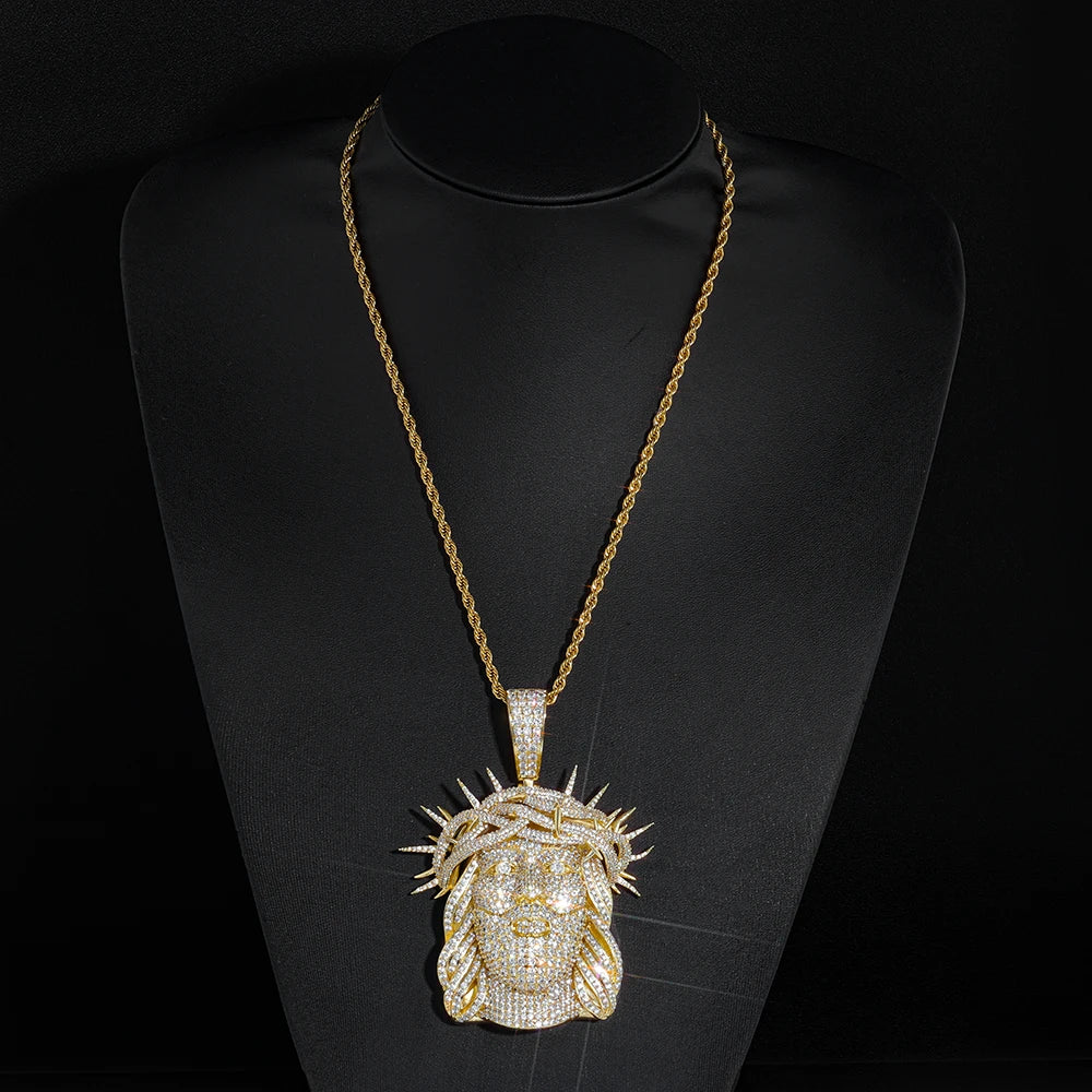 Silver Cross Jesus Pendant Necklace Iced Out