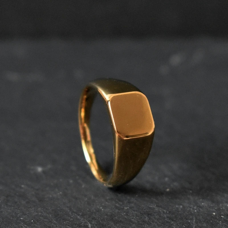 Handmade Highly Polished Stainless Steel 18k Gold Plated Square Geometric Smooth Blank Signet Rings for Women Men