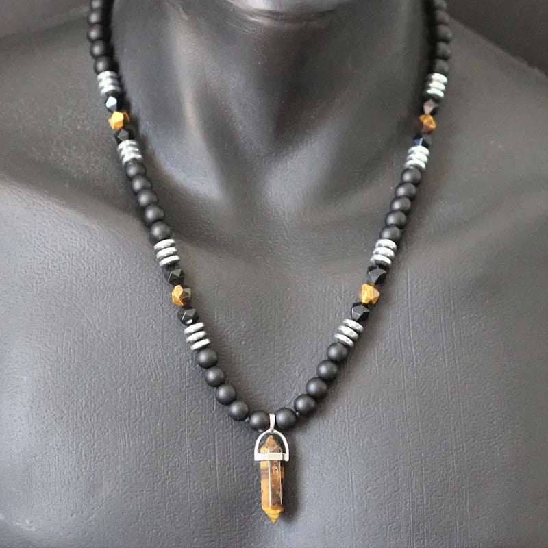 Tiger Eye Onyx Mala Beaded Necklace