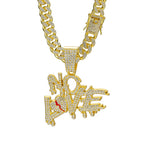 Men Women Hip Hop No Love Heart Letter Pendant Necklace with 13mm Cuban Chain Iced Out Bling Hiphop Necklaces Charm