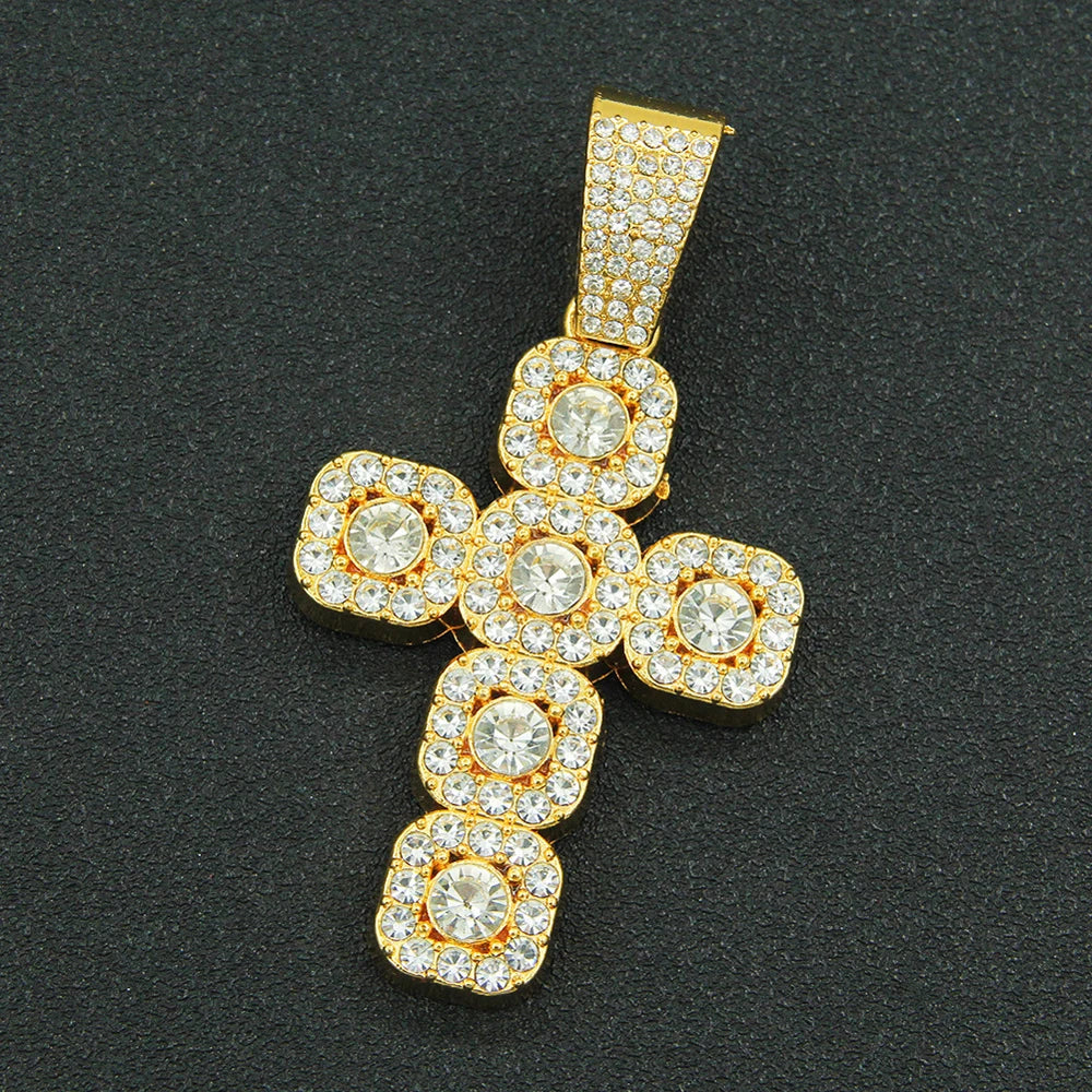 Iced Out Square Cross 13mm Cuban Chain Necklace — Zinc Alloy