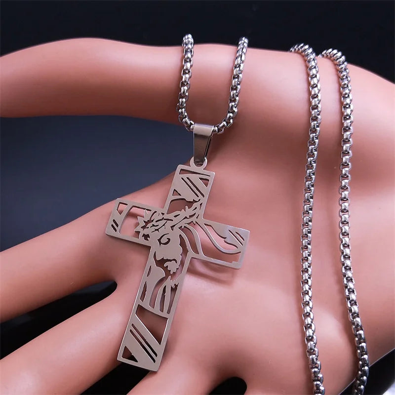 Christ Jesus Cutout Pendant Necklace — Stainless Steel Box Chain
