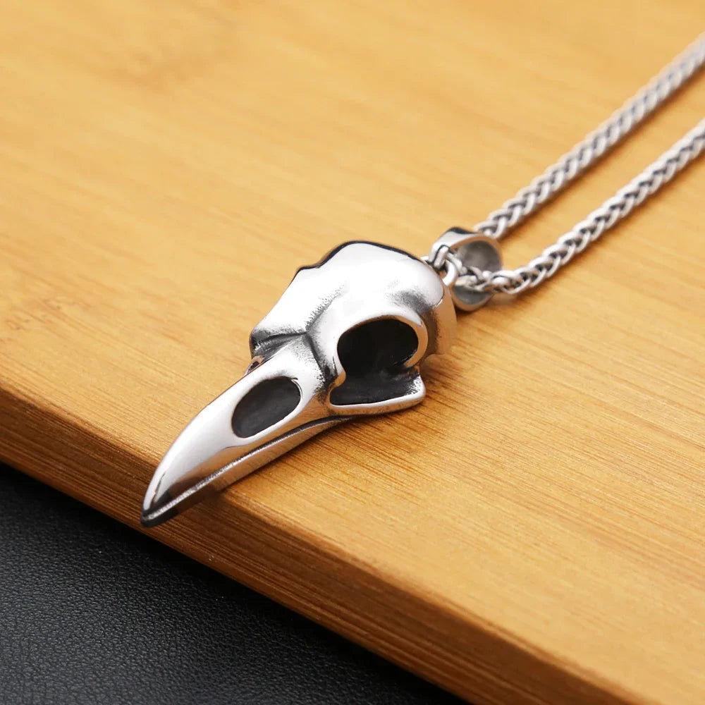 Vintage Nordic Vikings Raven Pendant Necklace Odin Animal Skull Stainless Steel Necklaces For Men Women Fashion Amulet