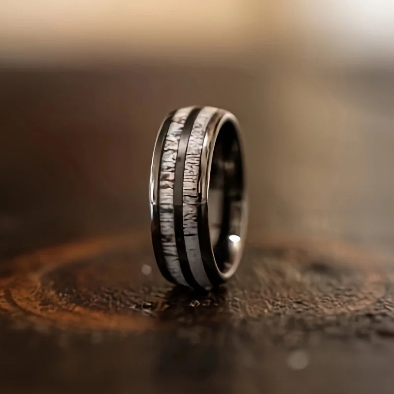 Fashion Men's Stainless Steel Rings 8mm Classical Black Blue Groove Beveled Edge Wedding Engagement Anniversary Jewelry