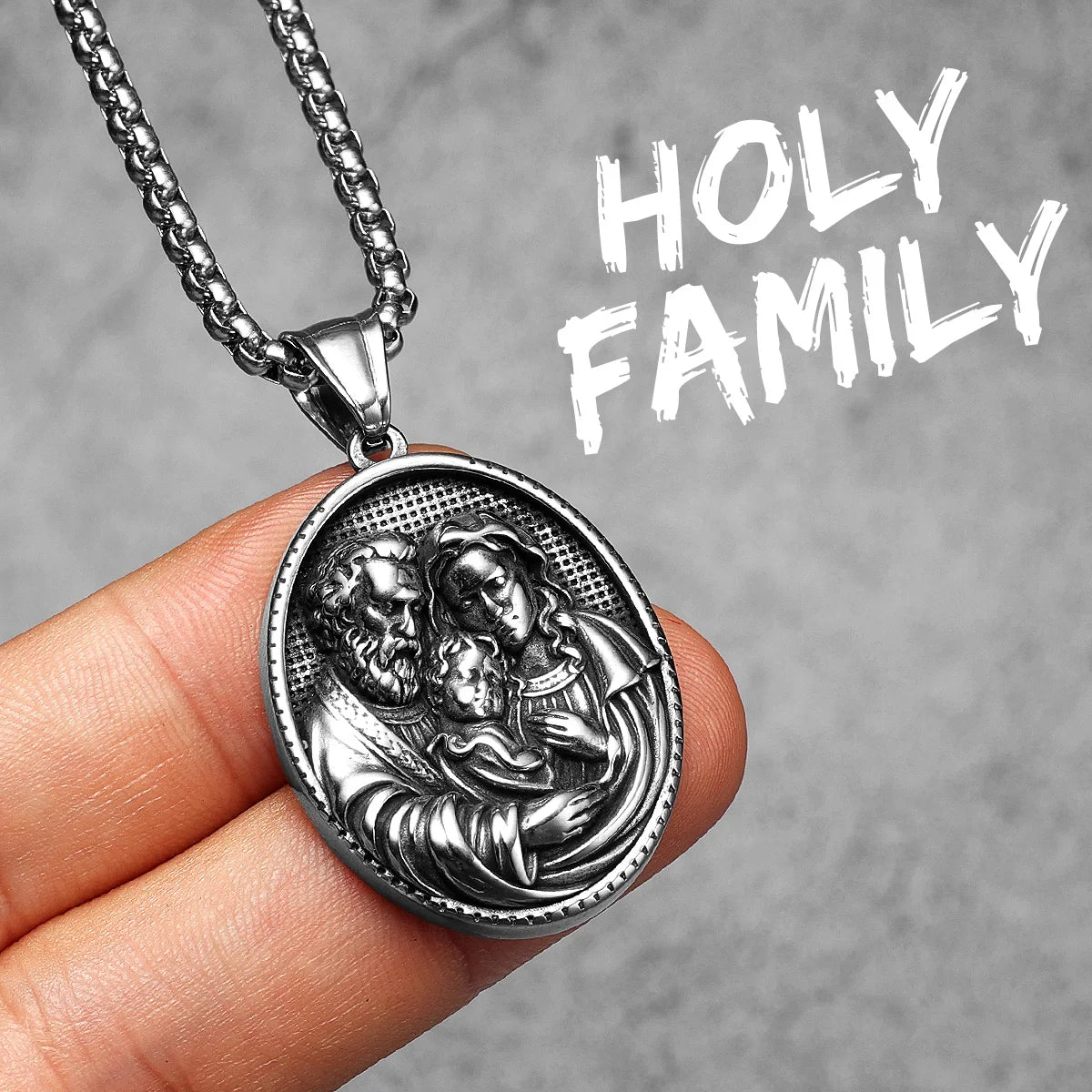 Holy Family Pendant — Stainless Steel
