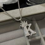 Freetry 26 Letters A-Z Zircon Crown Pendant Necklace for Women Men Punk Initial Alphabet Necklaces Hip Hop Choker Chain