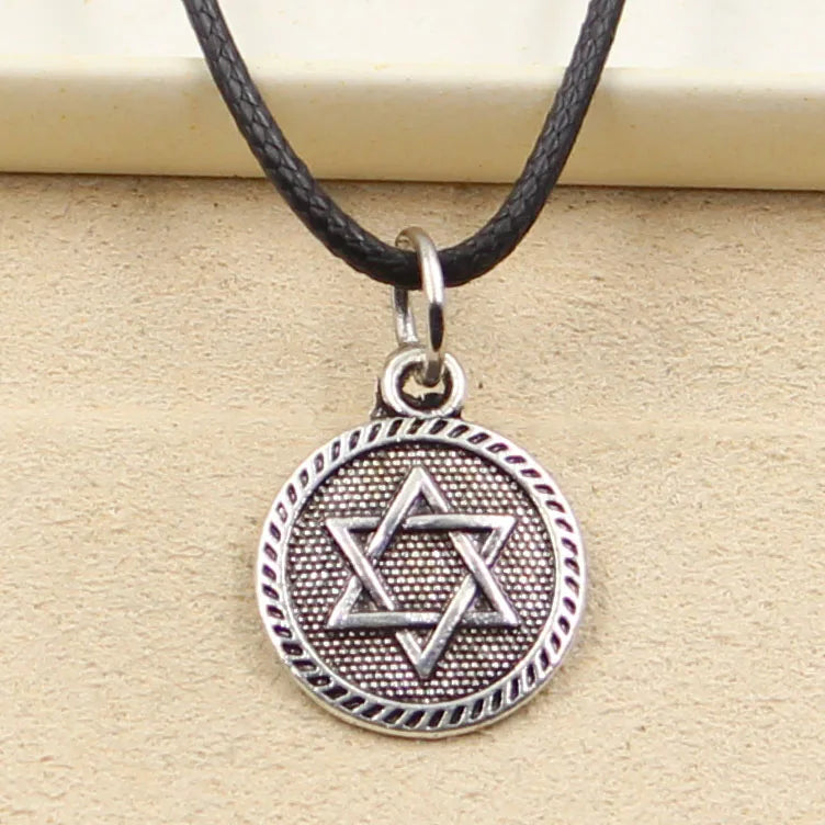 Fashion Star Of David Shield Of David Necklace Pendant Women Jewelry Black Leather Punk Choker Leather Necklace