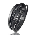 Men's Stainless Steel Luxury Magnetic Buckle Braided Multi-layer Leather Cylinder Hexagonal Bead Bracelet Men's Jewelry