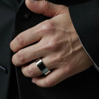 LNCHRAN Men 316L Stainless Steel Gold/ Black Onyx Square Signet Ring Minimalist Jewelry Gift For Men