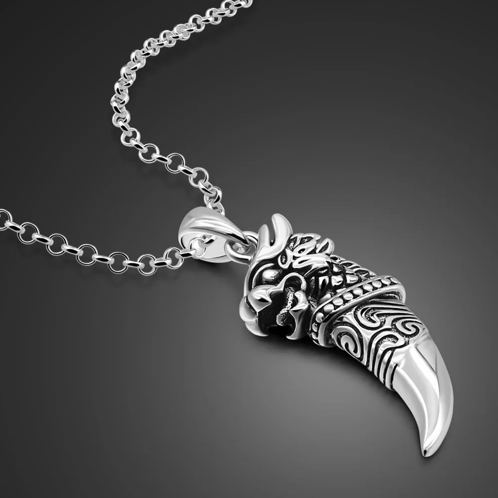 New Genuine 925 Sterling Silver Necklace For Men Hot Sale Wolf Tooth Pendant Choker Man Punk Cool Male Fashion Fine Jewelry
