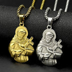 SAINT FRANCIS Hold Cross Pendant Necklace for Women Men Stainless Steel Gold Silver Color Christian Amulet Faith