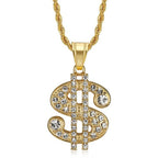 Hip Hop Iced Out Bling Dollar Sign Pendant Gold Color Stainless Steel Rapper Money Necklace For Men Women Hippie Jewelry Gift