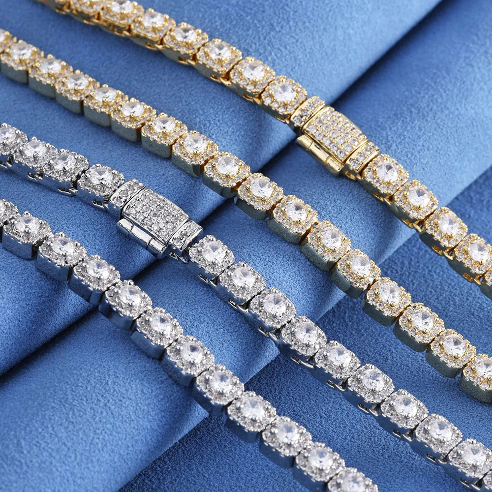 HHIOK Hip Hop Style 5/7mm Iced Tennis Chain 18K Gold Plated 5A Cubic Zirconia Fashion Exquisite Bracelet Gift For Men And Women