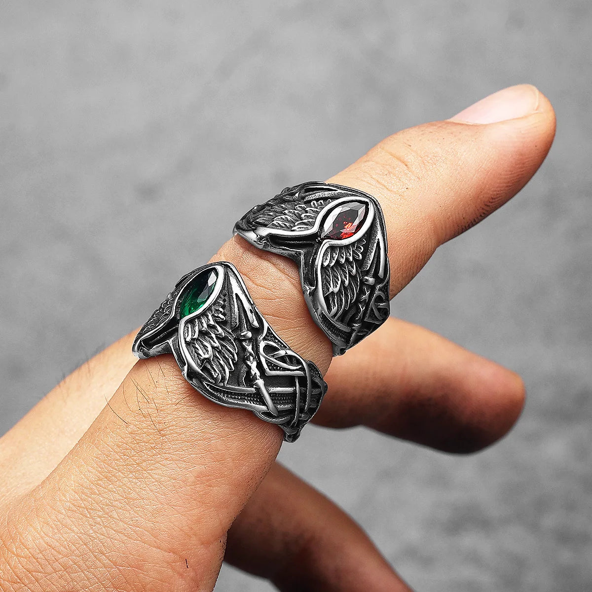 Angel Wings Gemstone Ring — Stainless Steel