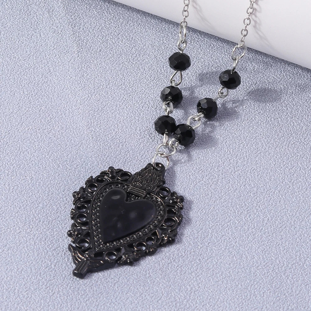 Gothic Skull Love Heart Necklace for Women Men Religious Crucifix Necklaces Punk Jewelry Gifts