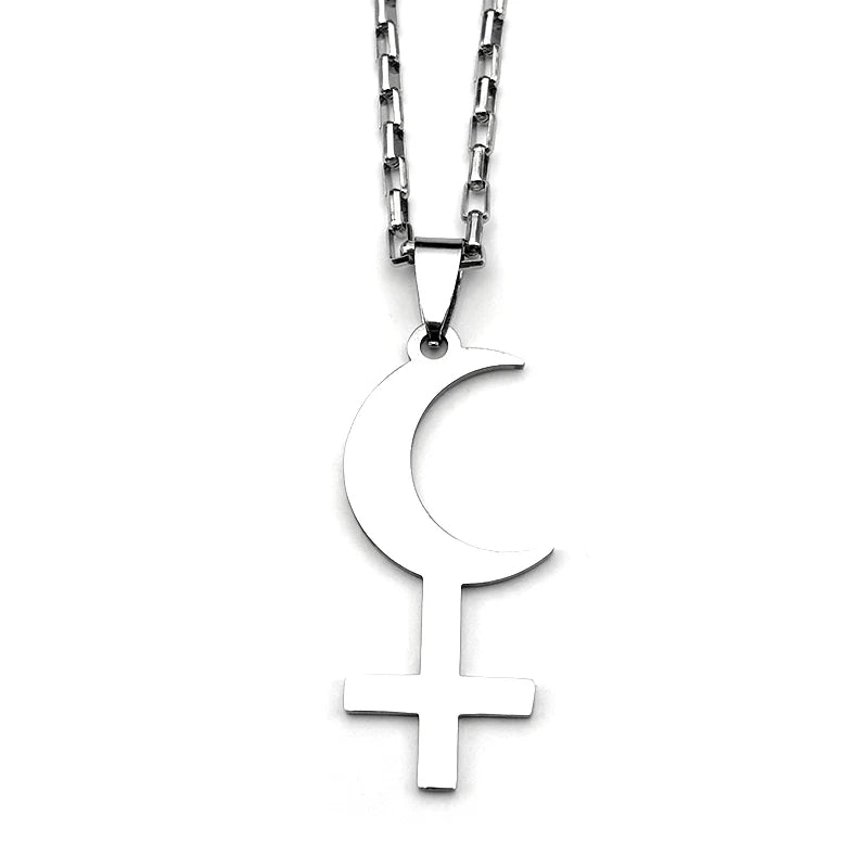 Lilith Moon Cross Pendant — Stainless