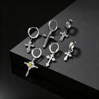 Classic Texture Cross Pendant Earrings for Men, Stainless Steel Jesus Drop Dangle Earrings, Unique Religious Ear Jewelry Gifts