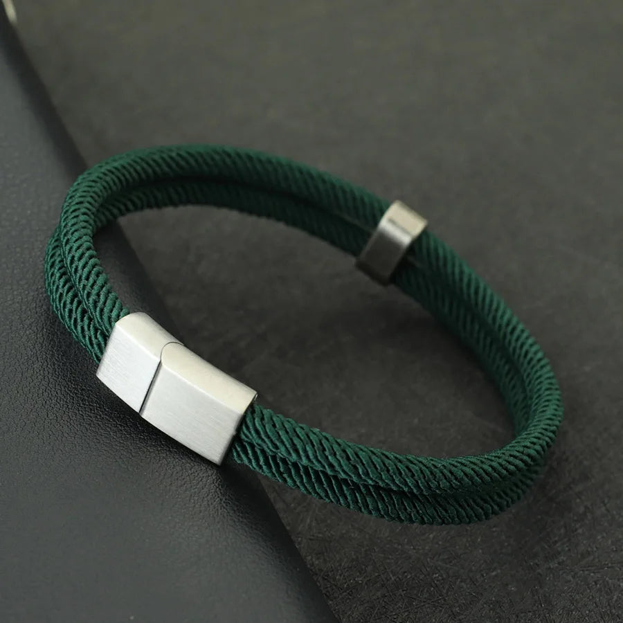 Fashion Men Bracelet Stainless Steel Magent Buckle Wrap Braclet Bangle Pulseria Hombre Beach Nautical Rope Braslet