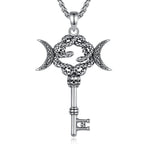 AEONSLOVE Silver Hecate Snake Key Necklace Triple Moon Goddess Pendant Witch Amulet Spiritual Jewelry for Women