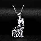 Cat Silver Statement Pendant Necklace — Stainless Steel