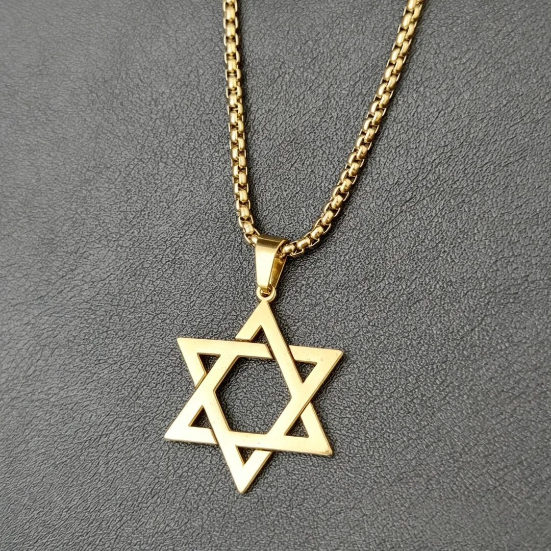 Jewish Star of David Box Chain Necklace — Stainless Steel