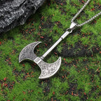Men's Viking Axe Pendant Necklace Silver Tone Alloy Celtic Pattern Link Chain Retro Nordic Style Fashion Jewelry Accessory