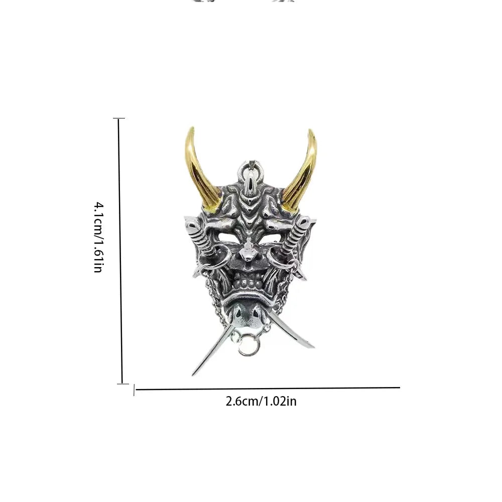 Samurai Prajna Mask Pendant Necklace — Stainless Steel
