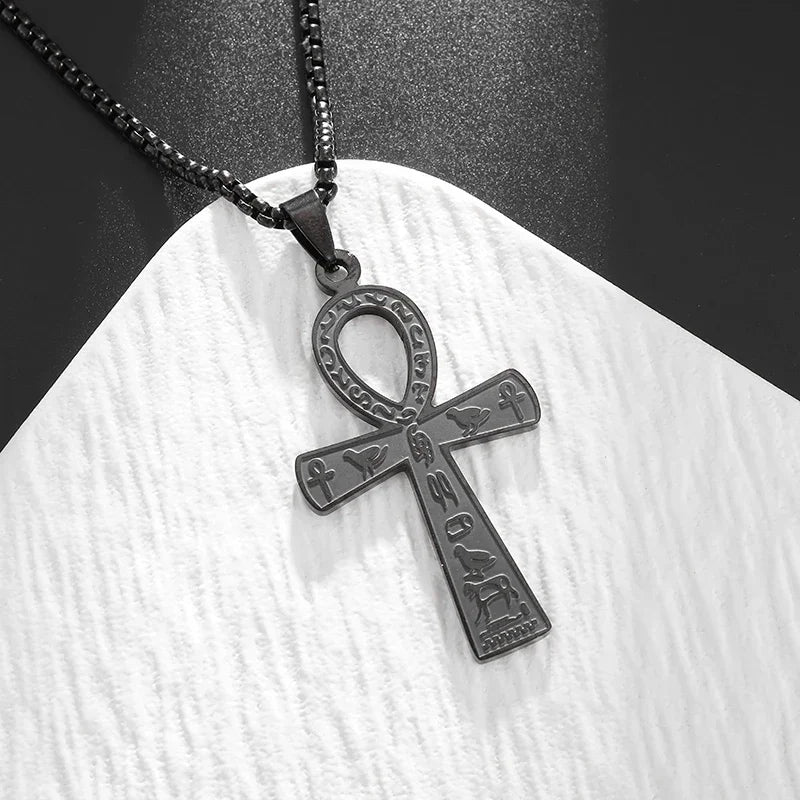 Ancient Egyptian Animal Totem Ankh Cross Pendant Necklace for Men Women Fashion Charm Lucky Riding Jewelry