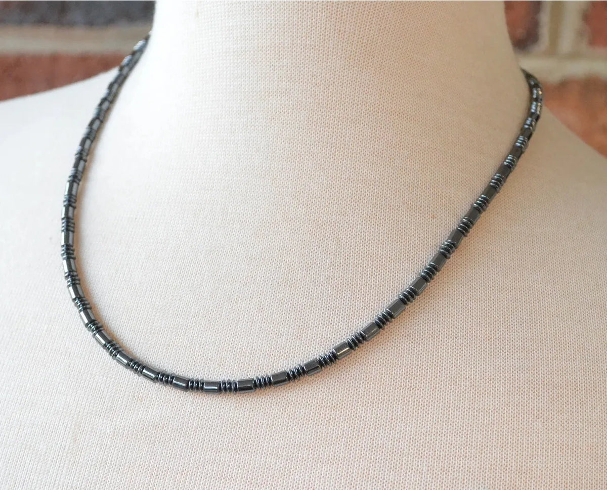 Heishi Turquoise Hematite Onyx Stone Necklace — Zinc Alloy
