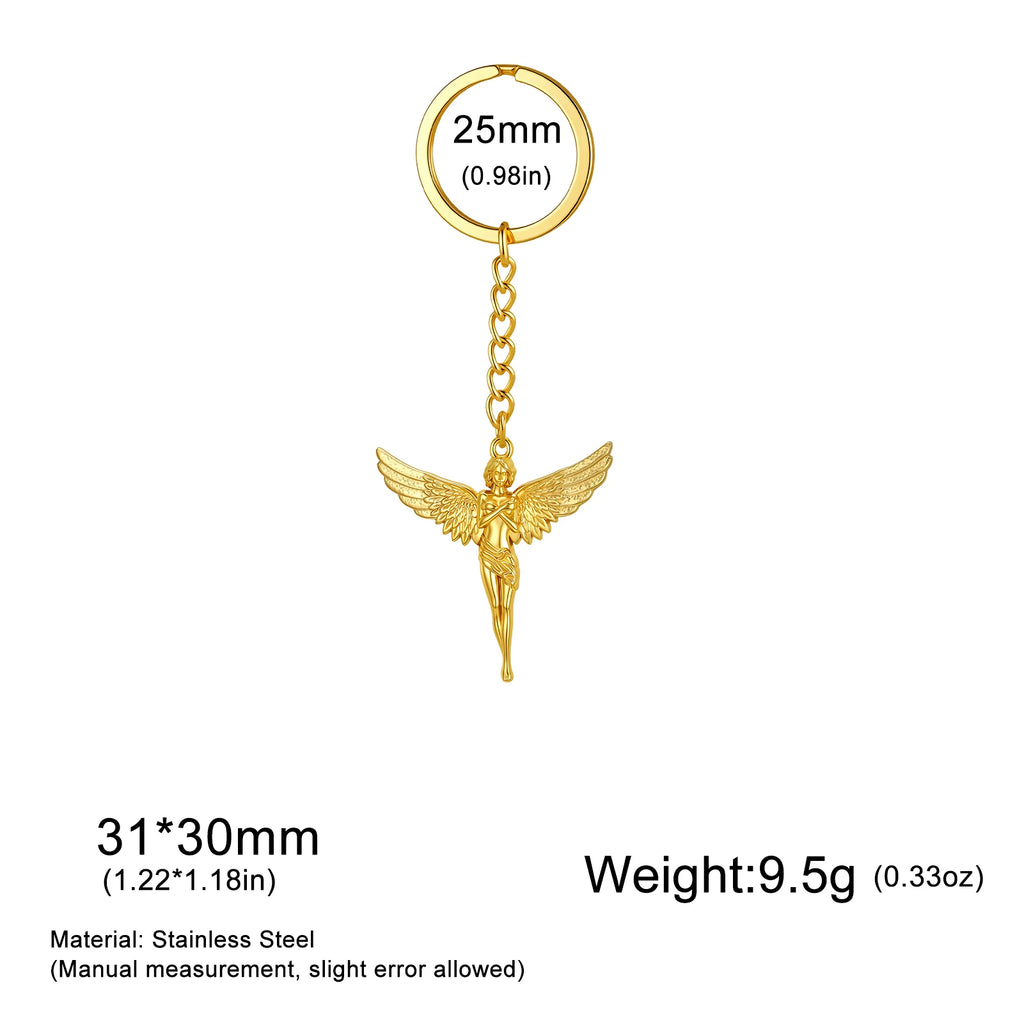 Kkjoy 3D Powder Cast Angel Goddess Keychain Stainless Steel Wing Guardian Angel Pendant Bag Accessories Creative Gift