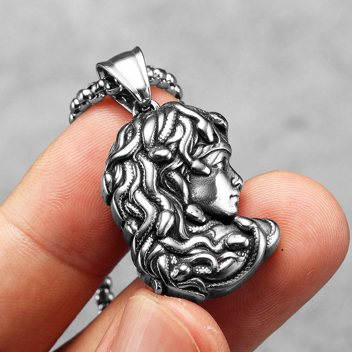 Medusa Snake Pendant Necklace Stainless Steel Greek