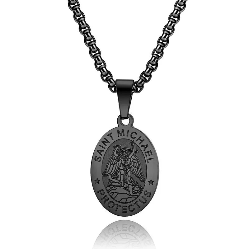 Medal San Miguel Arcanjo Archangel Necklaces Stainless Steel Chain Necklace Saint Michael Pendant Necklace Lucky