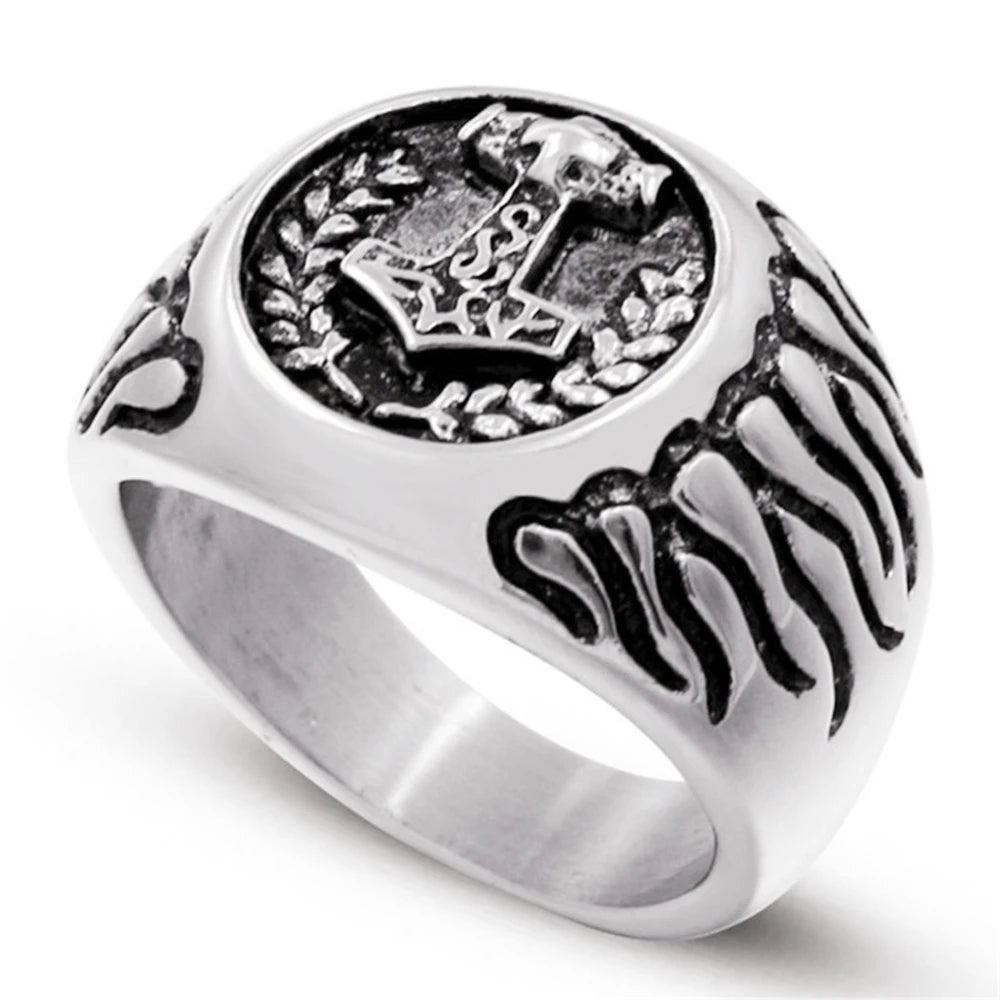 Vintage Viking Rune Signet Scandinavn Rings for Men Domineering Punk Nordic Amulet Jewelry