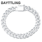 BAYTTLING 925 Sterling Silver 10MM 8 inch Cuban Chain Bracelet For Men Women Fashion Engagement Party Jewelry Bracelets