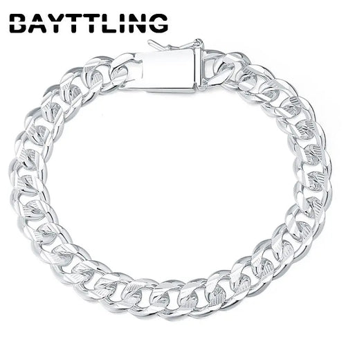 BAYTTLING 925 Sterling Silver 10MM 8 inch Cuban Chain Bracelet For Men Women Fashion Engagement Party Jewelry Bracelets