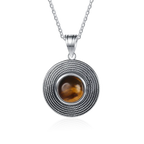 10MM Stone Round Pendant Necklace Silver High Quality Natural Tiger Eye Rhodochrosite Wedding Gift Luxury Jewelry