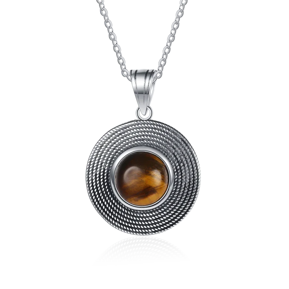 10MM Stone Round Pendant Necklace Silver High Quality Natural Tiger Eye Rhodochrosite Wedding Gift Luxury Jewelry