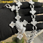 2025 New Iced Out Cross Pendant Necklace for Men Women Bling Silver Color Cubic Zirconia Cross Cuban Chain Hip Hop