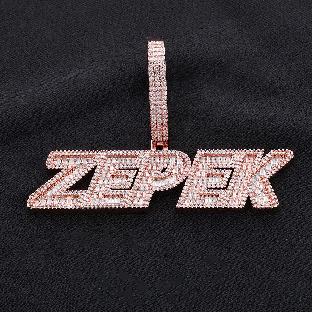 Rose Gold Baguette Letter Pendant Moissanite