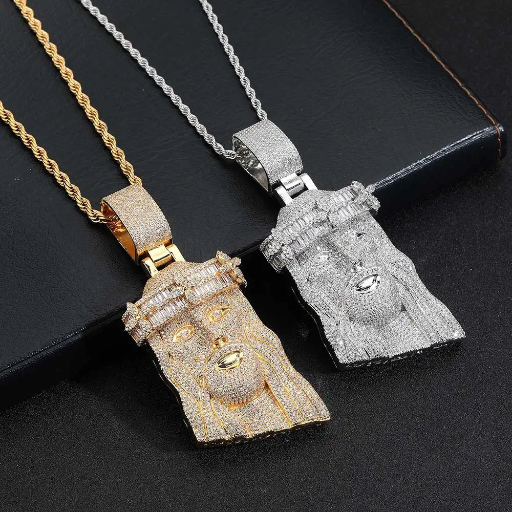 Crown Jesus Pendant Necklace Iced Out