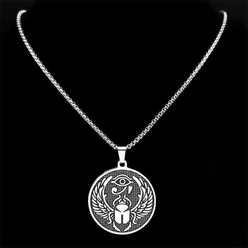 Egypt Scarab Eye of Ra Horus Necklaces for Women Men Stainless Steel Silver Color Protection Necklace Jewelry collares