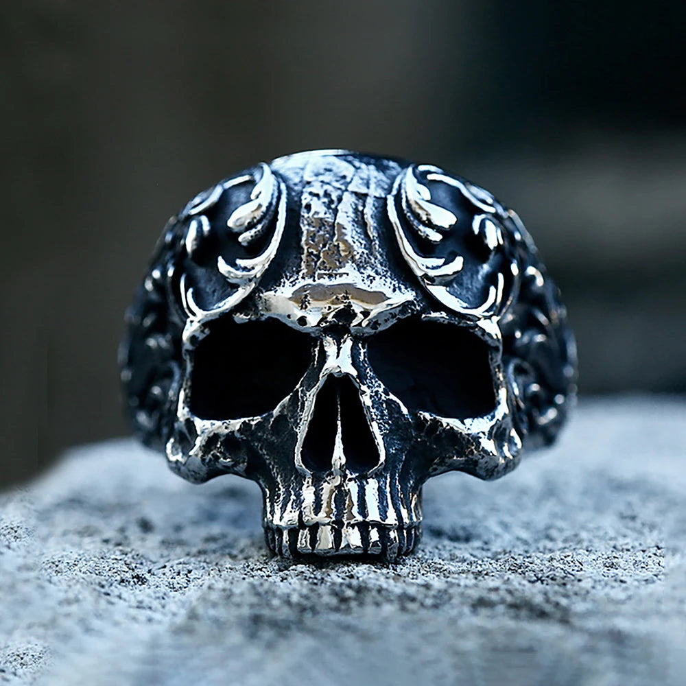Gothic Skull Steel Ring Vintage Carved Punk 316L