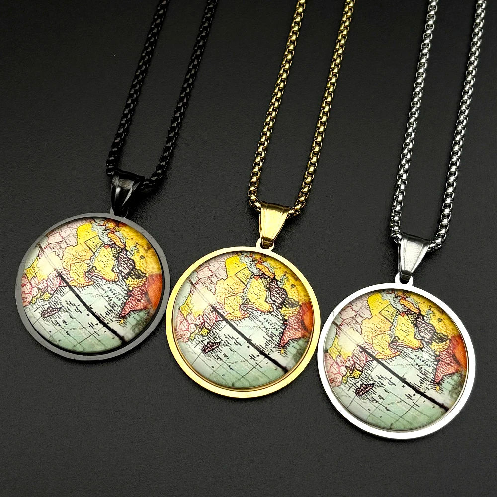 World Map Gold Pendant Necklace