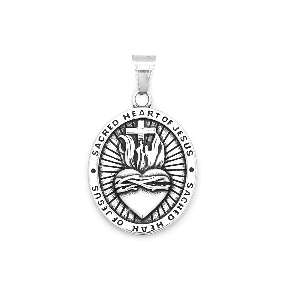 Men's Heart of Jesus Pendant Necklace For Men Women 316L Stainless Steel Religious Cross Amulet Jewelry Gifts Fashion